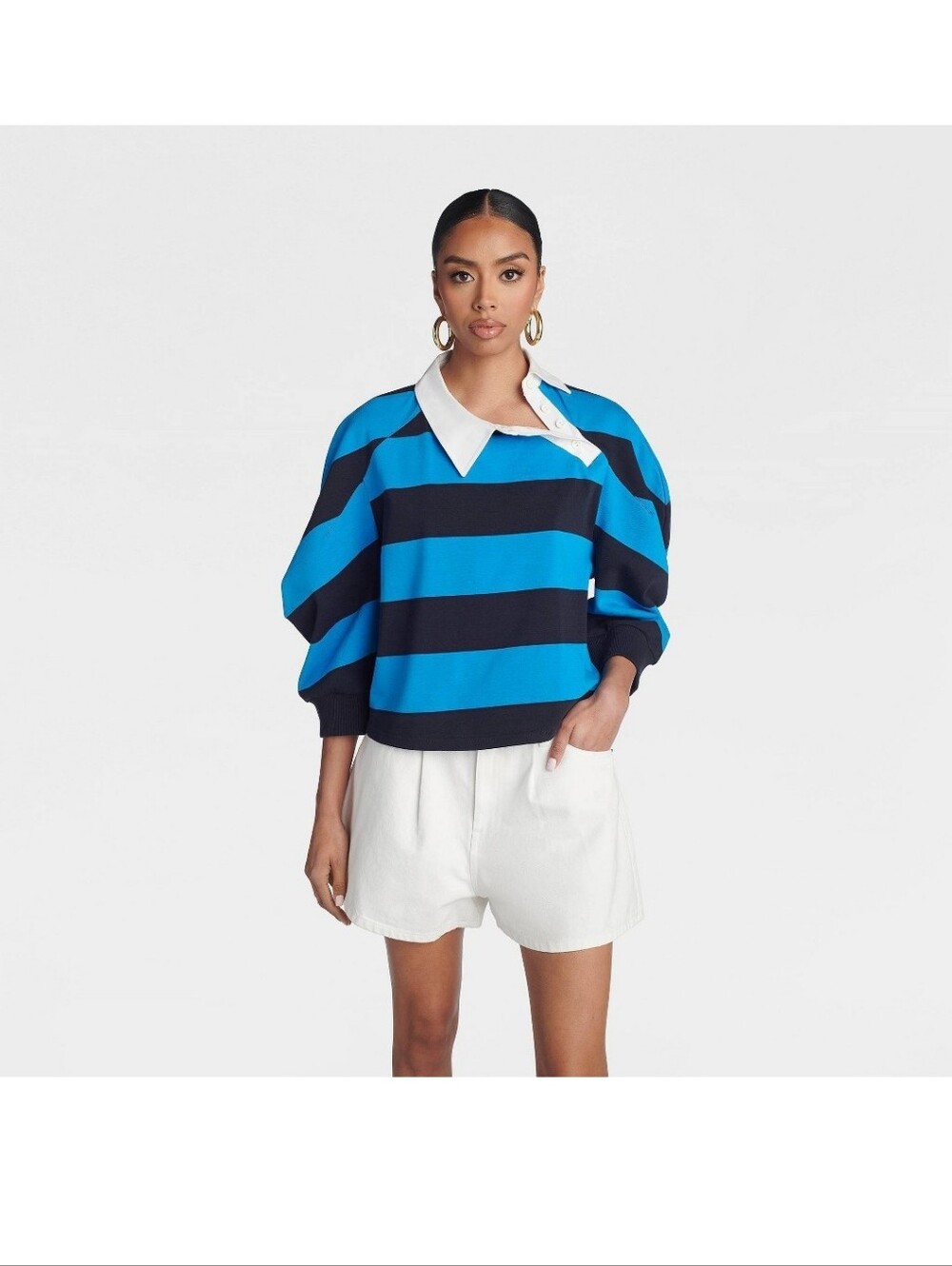 KBB by KAHLANA Women's'The Striped Asymmetric Rugby' - Navy Blue XS - Picture 3 of 4